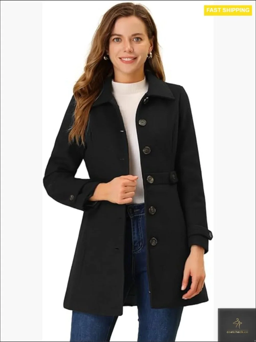 Classic Pea Coat Winter Overcoat Single Breasted with Pockets Chic Elegant